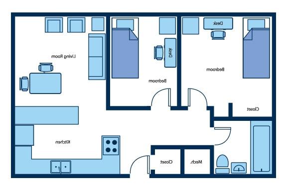 大学公寓2卧室流动计划